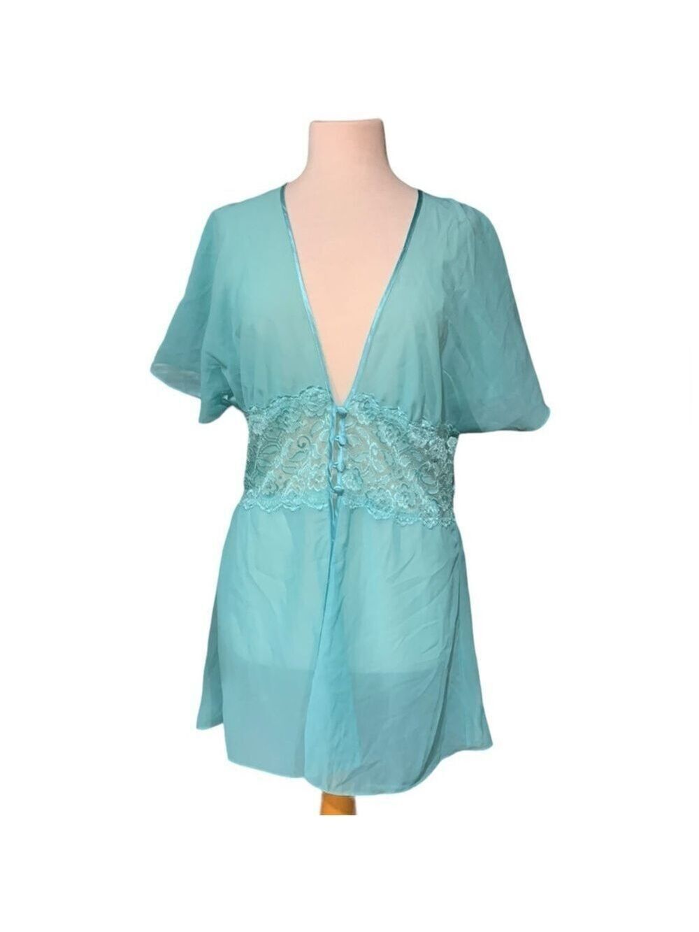 ❤️Vintage Cinema Etiole Seductive Wear teal sheer short nightie/robe size L